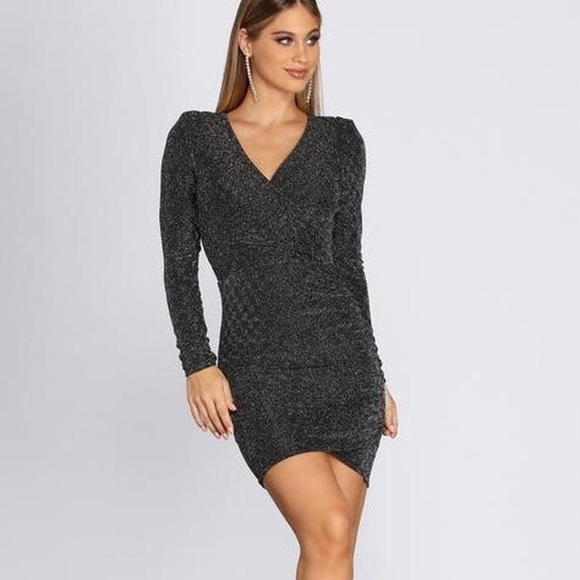 Shoulder pad 90 sparkles glitter girl mini dress bodycon goin out formal fashion - Picture 9 of 14